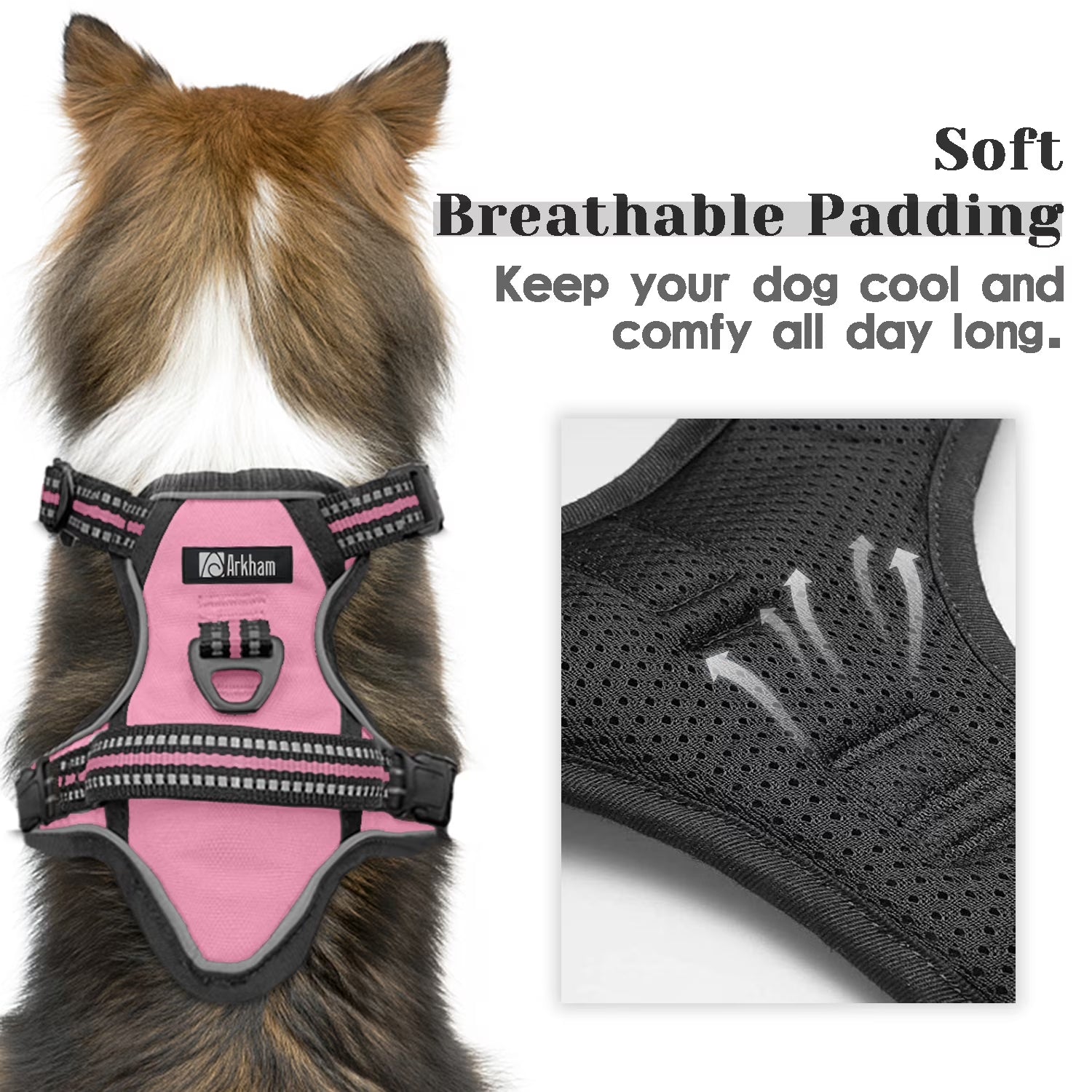 No Pull Dog Harness, Adjustable Dog Walking Harness with Breathable Padded Vest, Reflective Safe Comfort Pet Vest with Easy Control Handle for Small Medium Large Dogs,Pink/L