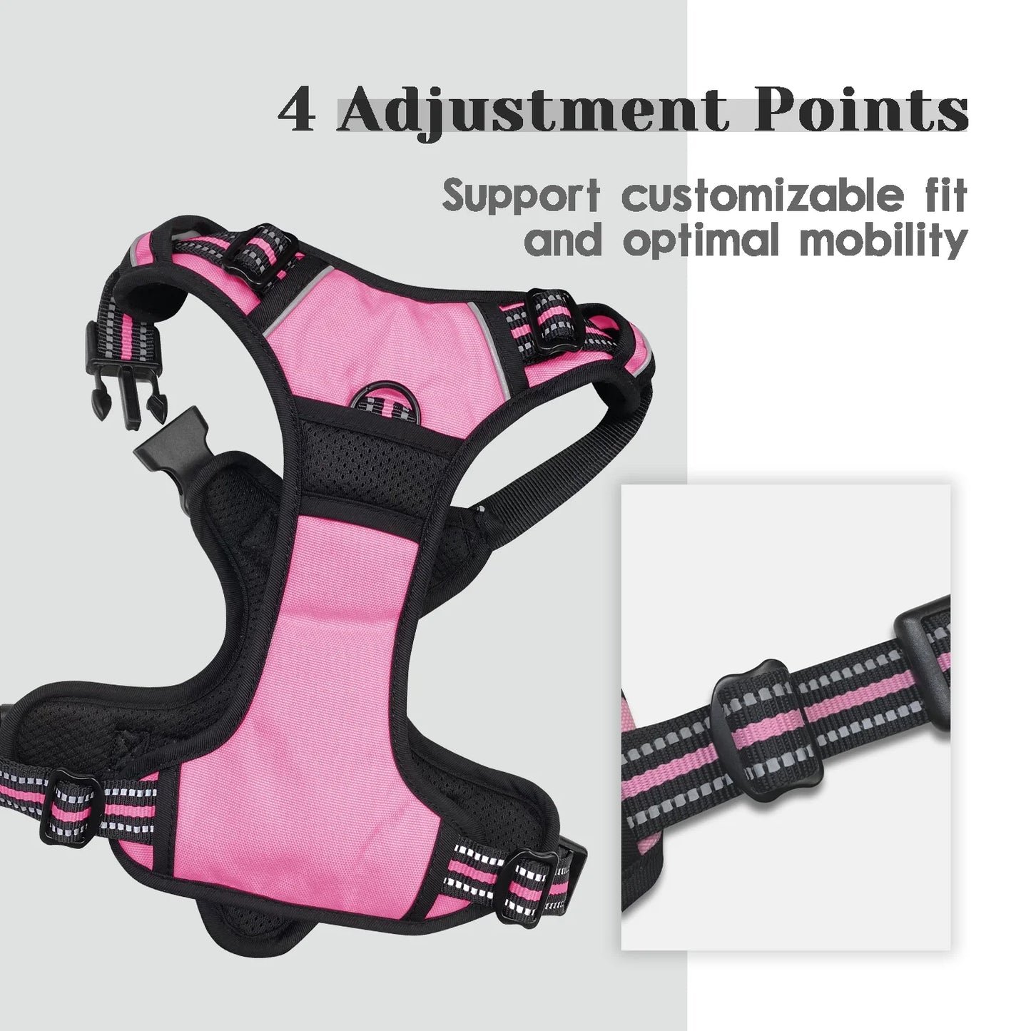 No Pull Dog Harness, Adjustable Dog Walking Harness with Breathable Padded Vest, Reflective Safe Comfort Pet Vest with Easy Control Handle for Small Medium Large Dogs,Pink/L
