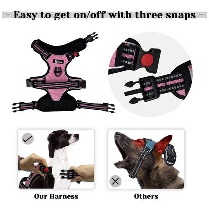 No Pull Dog Harness, Adjustable Dog Walking Harness with Breathable Padded Vest, Reflective Safe Comfort Pet Vest with Easy Control Handle for Small Medium Large Dogs,Pink/L