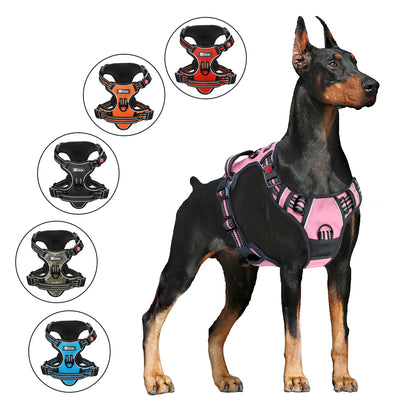 No Pull Dog Harness, Adjustable Dog Walking Harness with Breathable Padded Vest, Reflective Safe Comfort Pet Vest with Easy Control Handle for Small Medium Large Dogs,Pink/L