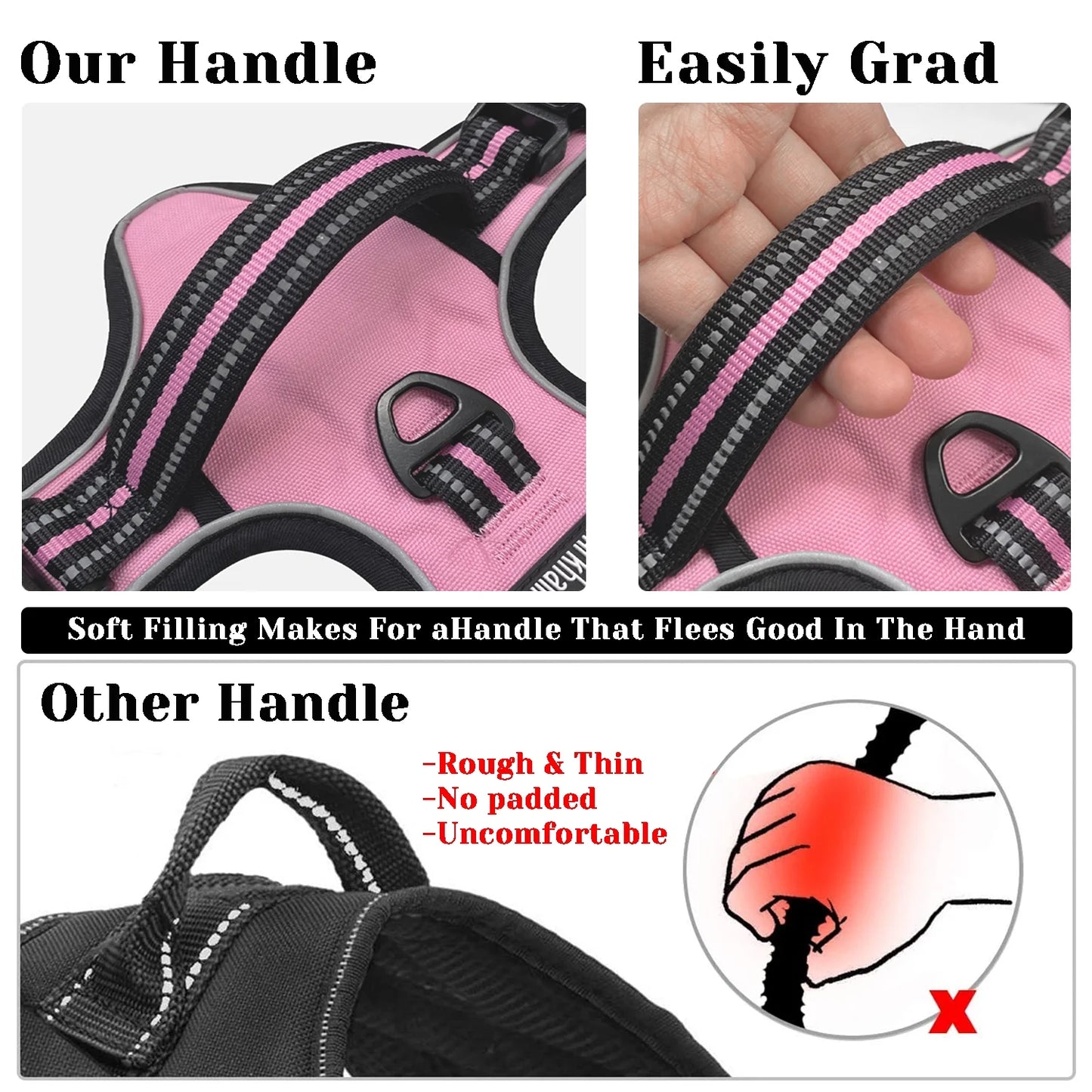 No Pull Dog Harness, Adjustable Dog Walking Harness with Breathable Padded Vest, Reflective Safe Comfort Pet Vest with Easy Control Handle for Small Medium Large Dogs,Pink/L