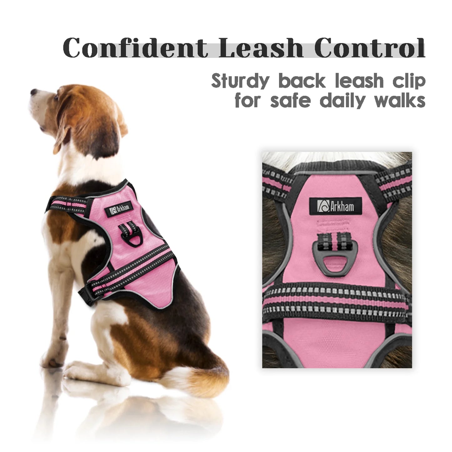 No Pull Dog Harness, Adjustable Dog Walking Harness with Breathable Padded Vest, Reflective Safe Comfort Pet Vest with Easy Control Handle for Small Medium Large Dogs,Pink/L